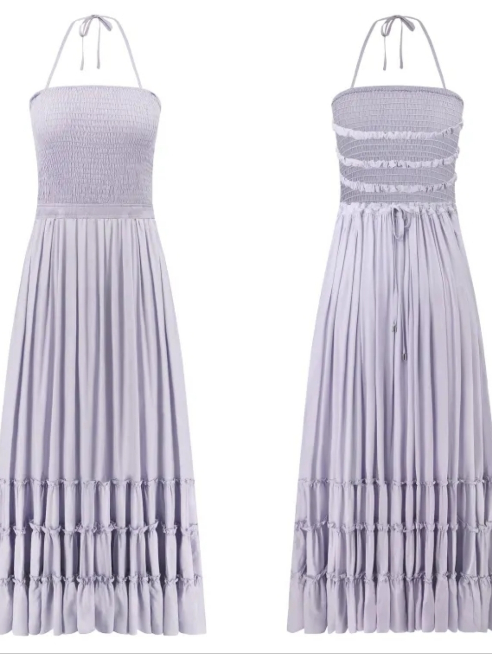 Lilac Halter Smocked Flowy Ruffle Summer Maxi Dress Cute Comfy Casual Vacation - Picture 11 of 11